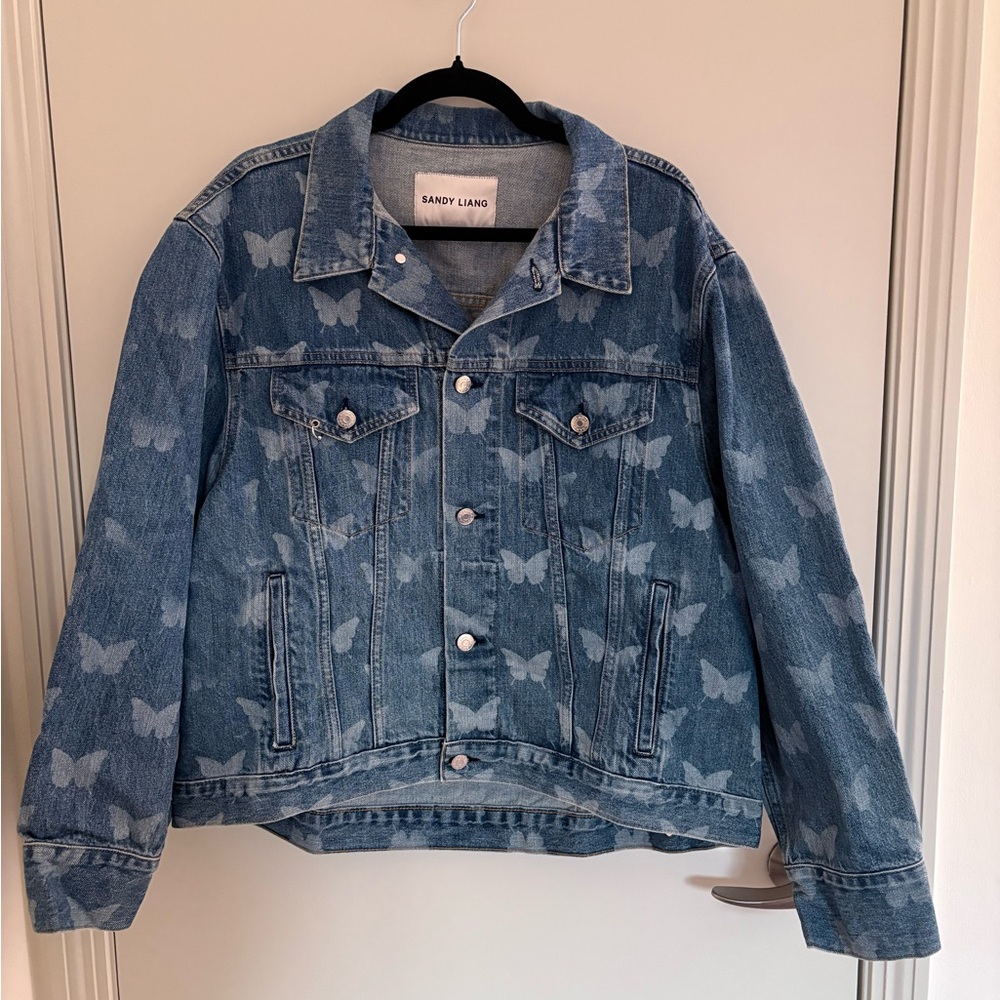Sandy Liang Butterfly Print Denim Jacket